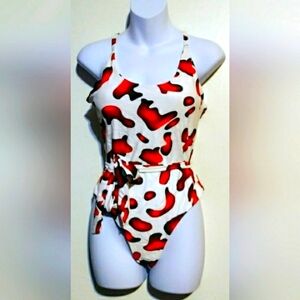 Stylish Red and White One-Piece Swimsuit